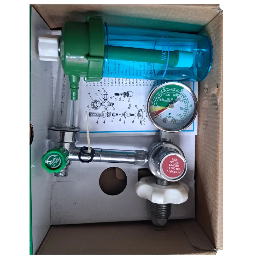 Easy oxygen regulator connected to medical oxygen cylinder in Dhaka