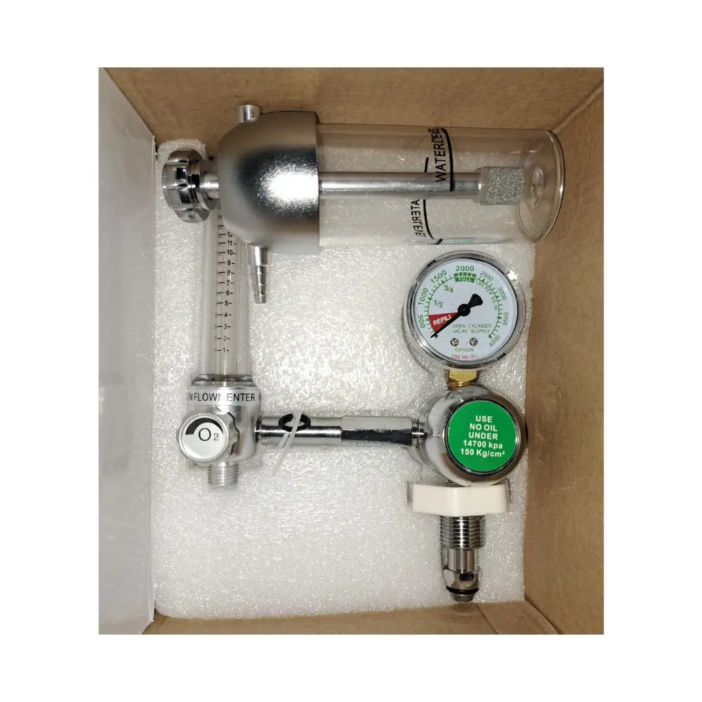 Wellmed oxygen flow meter connected to medical oxygen cylinder in Dhaka